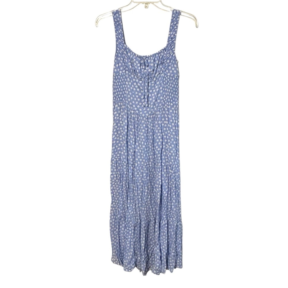 Aerie Size Small Blue White Polka Dot Milkmaid Maxi Dress‎ Cottagecore Peasant
